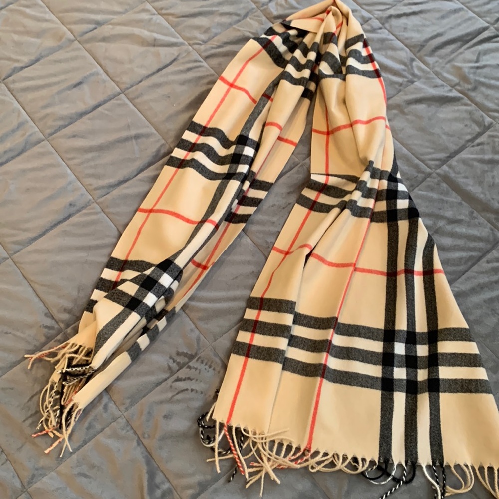 Pashmina Scarf beige, black, white & red plaid
